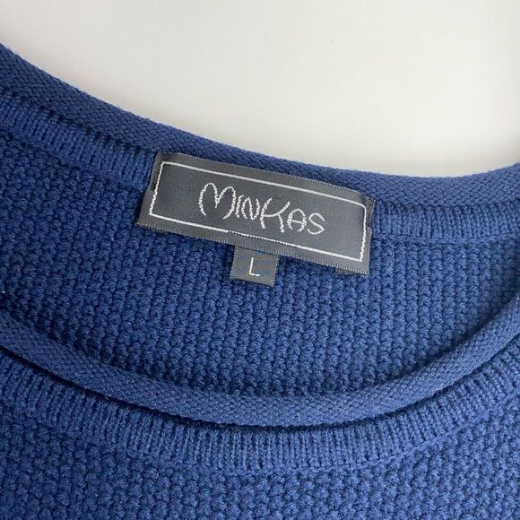 Minkas fall navy plaid long sleeve cashmere blend sweater L - Picture 3 of 12